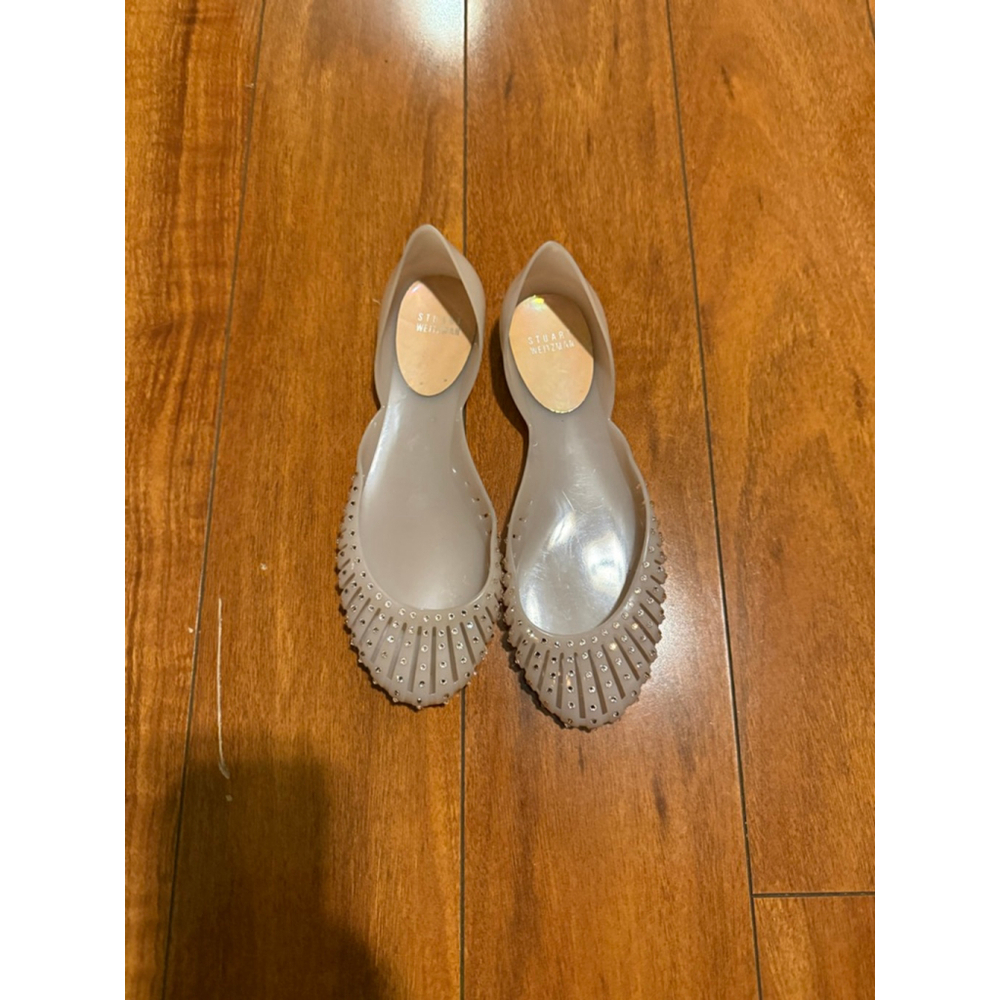 Stuart Weitzman Taupe Jelly D'Orsay Flats with Studded Fringe - Picture 2 of 5